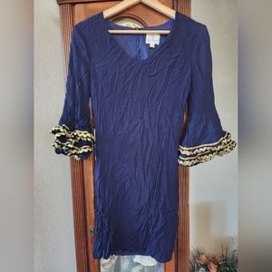 Navy Gold Dress Sleeve Ruffle